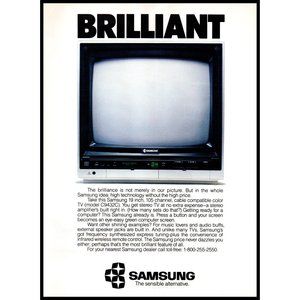 1985 Samsung TV Television 19" Digital Tuner Vintage Print Ad 80s Tech Wall Art